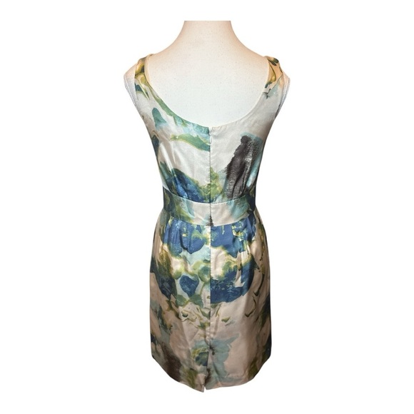 Banana Republic Silk Abstract Floral Dress Blue Green Sz 0P Spring Summer Mini - Picture 3 of 7